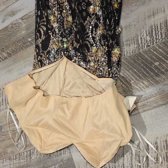 Black and Gold Embellished Sweetheart Prom Gown - Picture 16 of 17